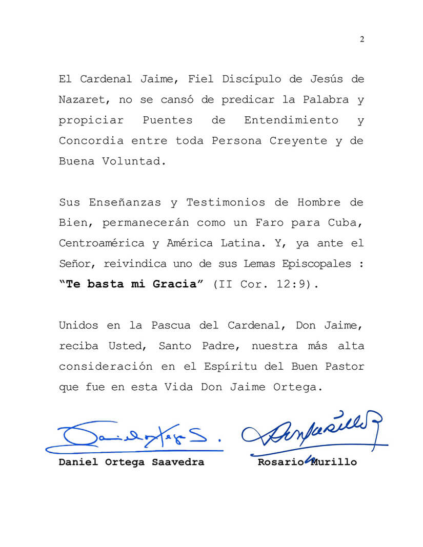 mensaje-nicaragua-papa-francisco-cardenal-jaime-lucas-ortega